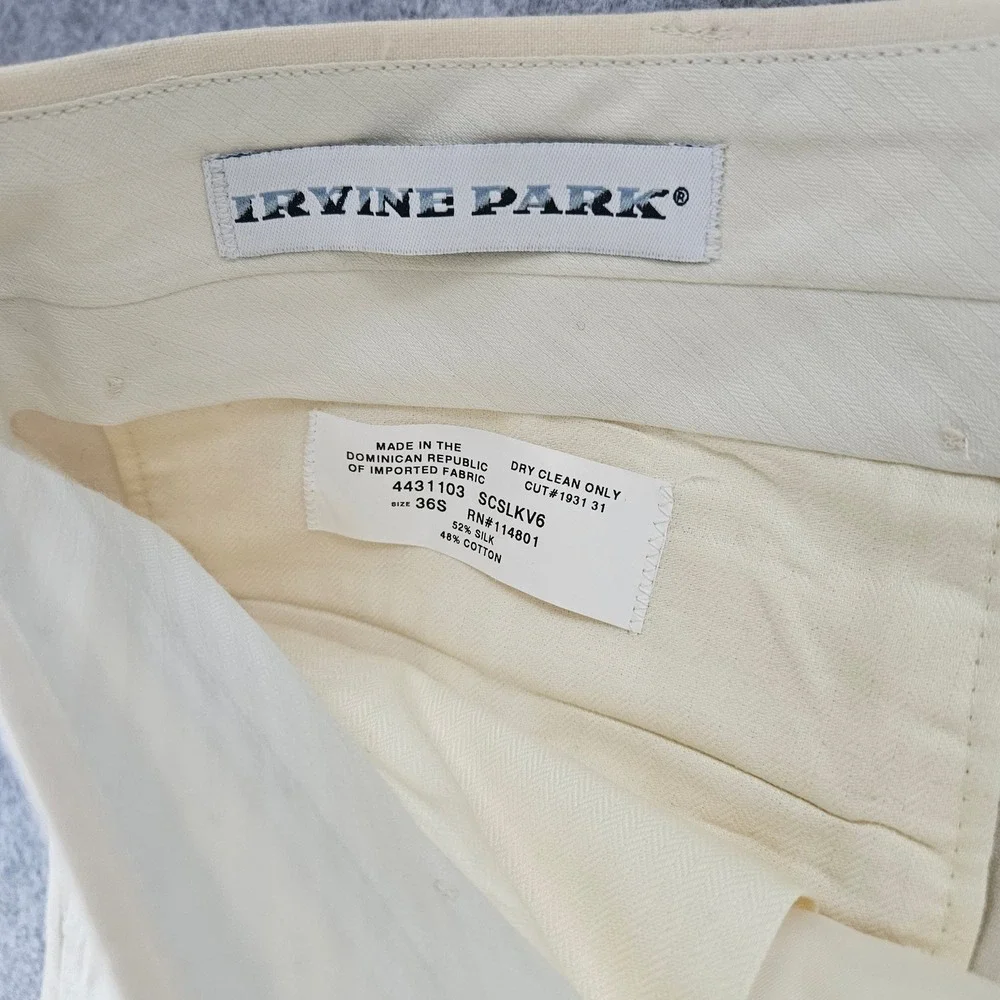 Irvine Park Mens 36S Cream Silk Cotton Blend Dress Pants Flat Front SCSLKV6 NWT